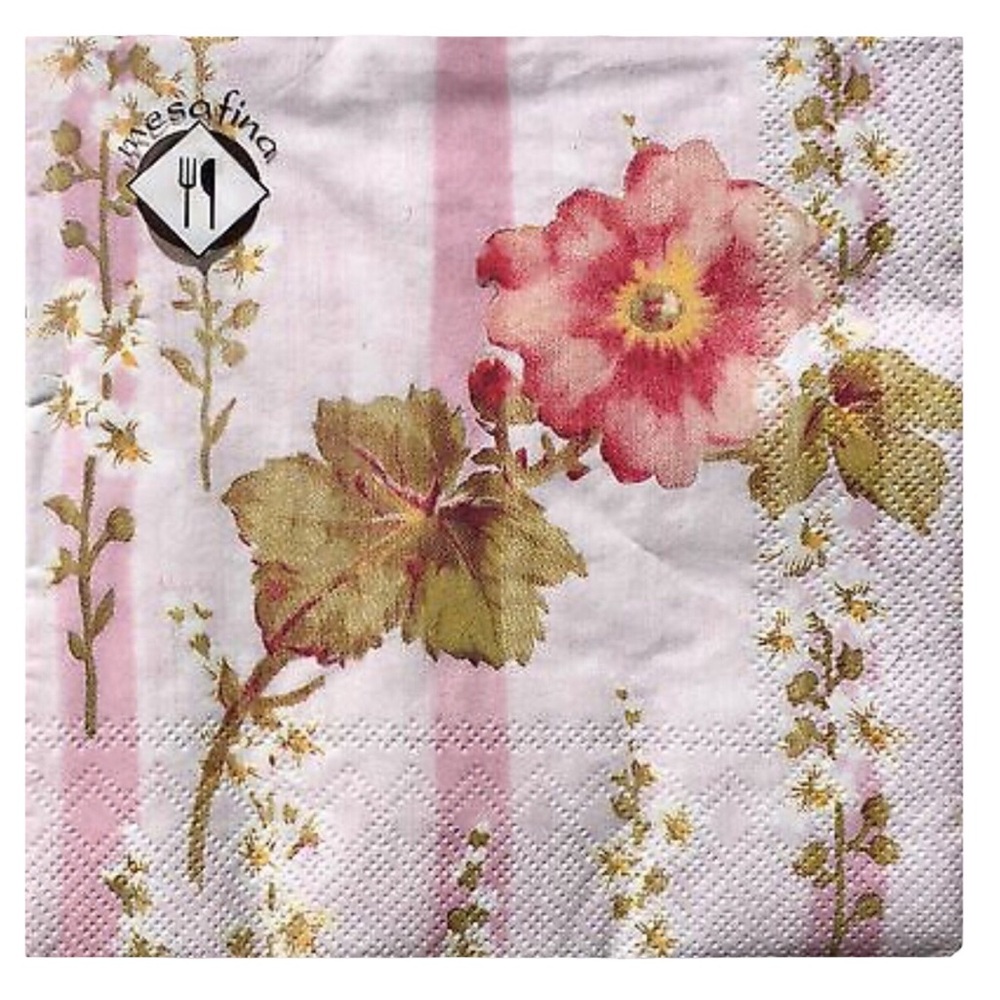 MesaFina Floral Pink and Green Cocktail Beverage Napkins, 20 ct